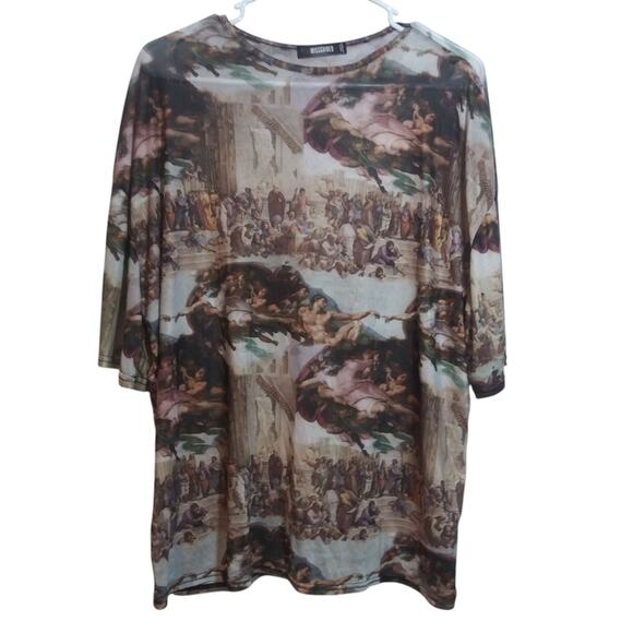 Missguided Renaissance Art Angel Mesh Short Sleeve Tee Multi Color Size 2 - Picture 1 of 8
